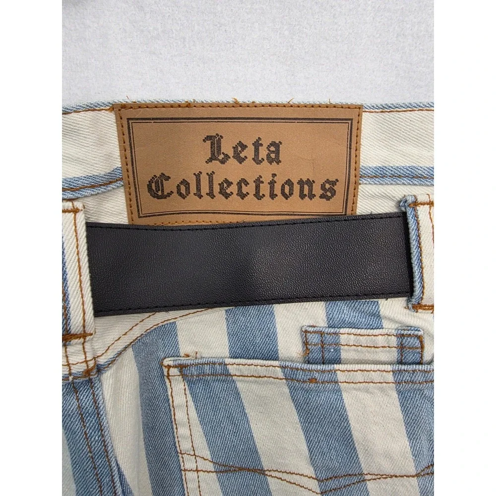 Leta Collections Denim Shorts High Rise Striped 9/10 Blue White 90s Vintage